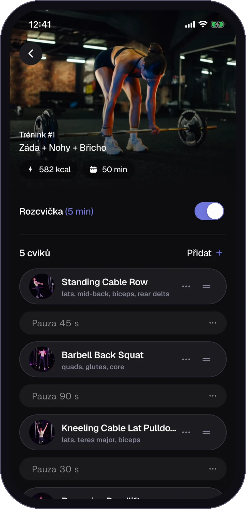Tréninkový plán v aplikaci BetterGym